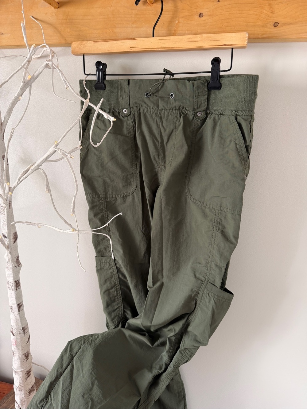 Olive Green Cargo Pants with Elastic Waist
